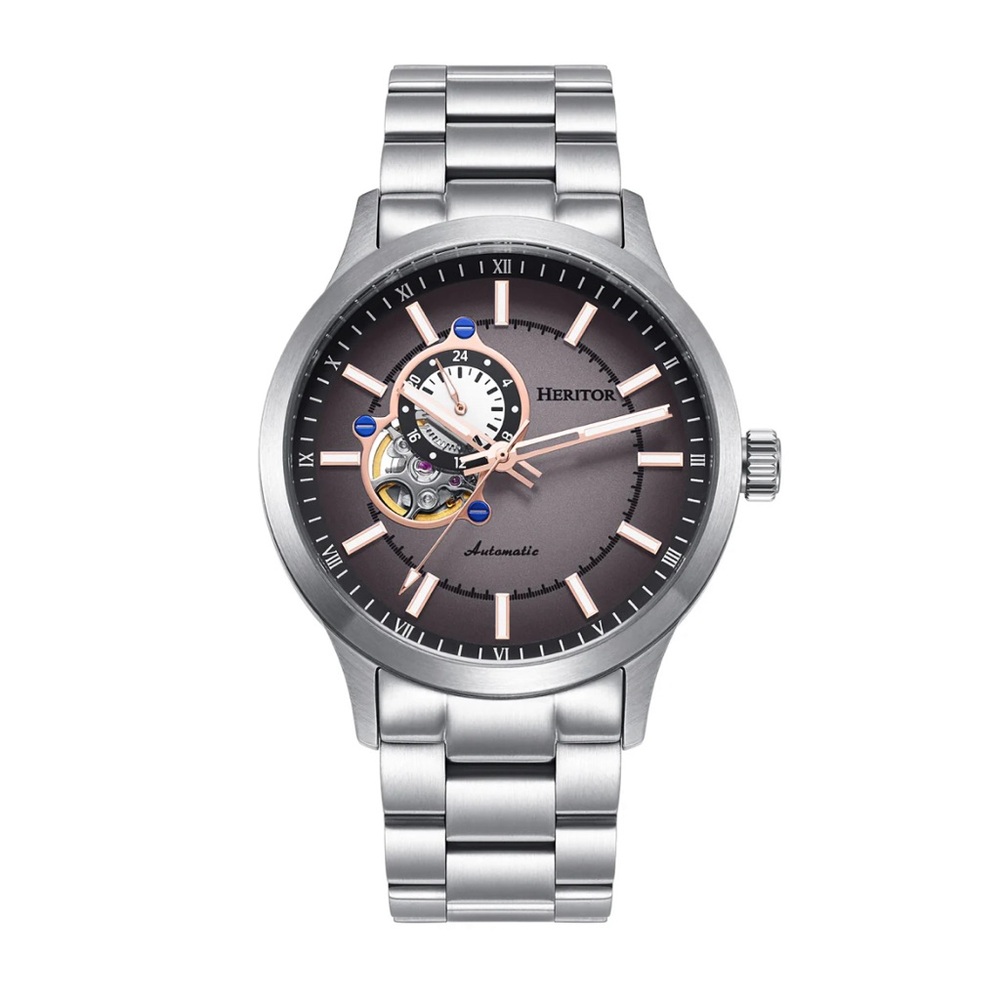 Heritor Automatic Oscar Semi-Skeleton Bracelet Watch - Pewter/Silver - HERHS1011